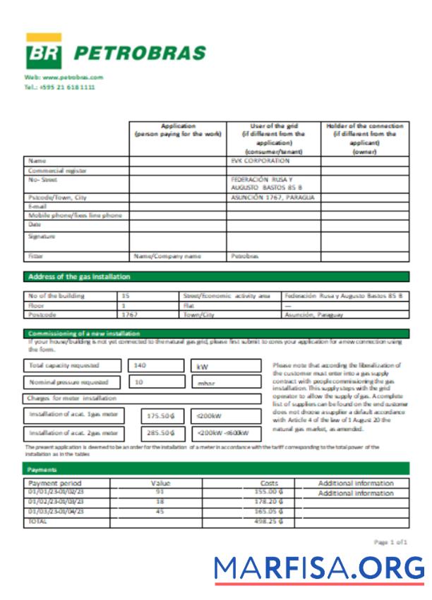 Printable Petrobras Paraguay Operations and Logistics gas company utility business bill, SCR download for verification